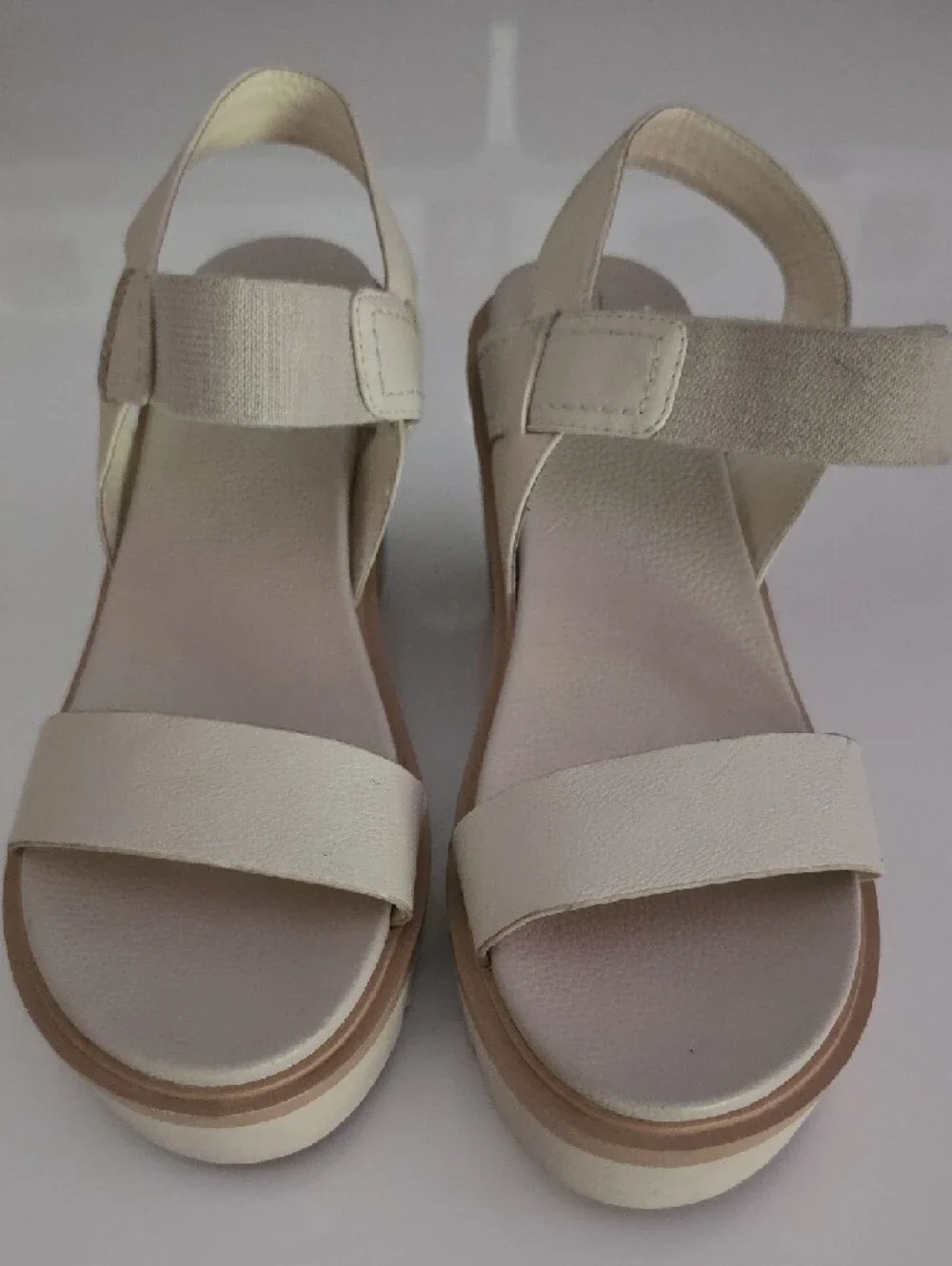 Mia | Neutral Cream Wedge Sandals with Ankle Strap